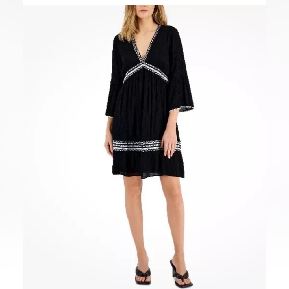 INC International Concepts Women's Black Lace Crochet romantic V- Neck Dress/M